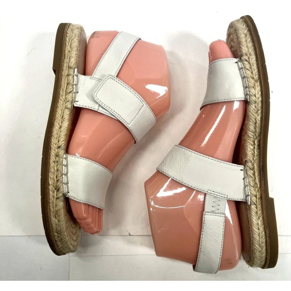 Eileen Fisher Max Espadrille Flat Sandals‎ Size 6 US Open Toe Leather Neutral